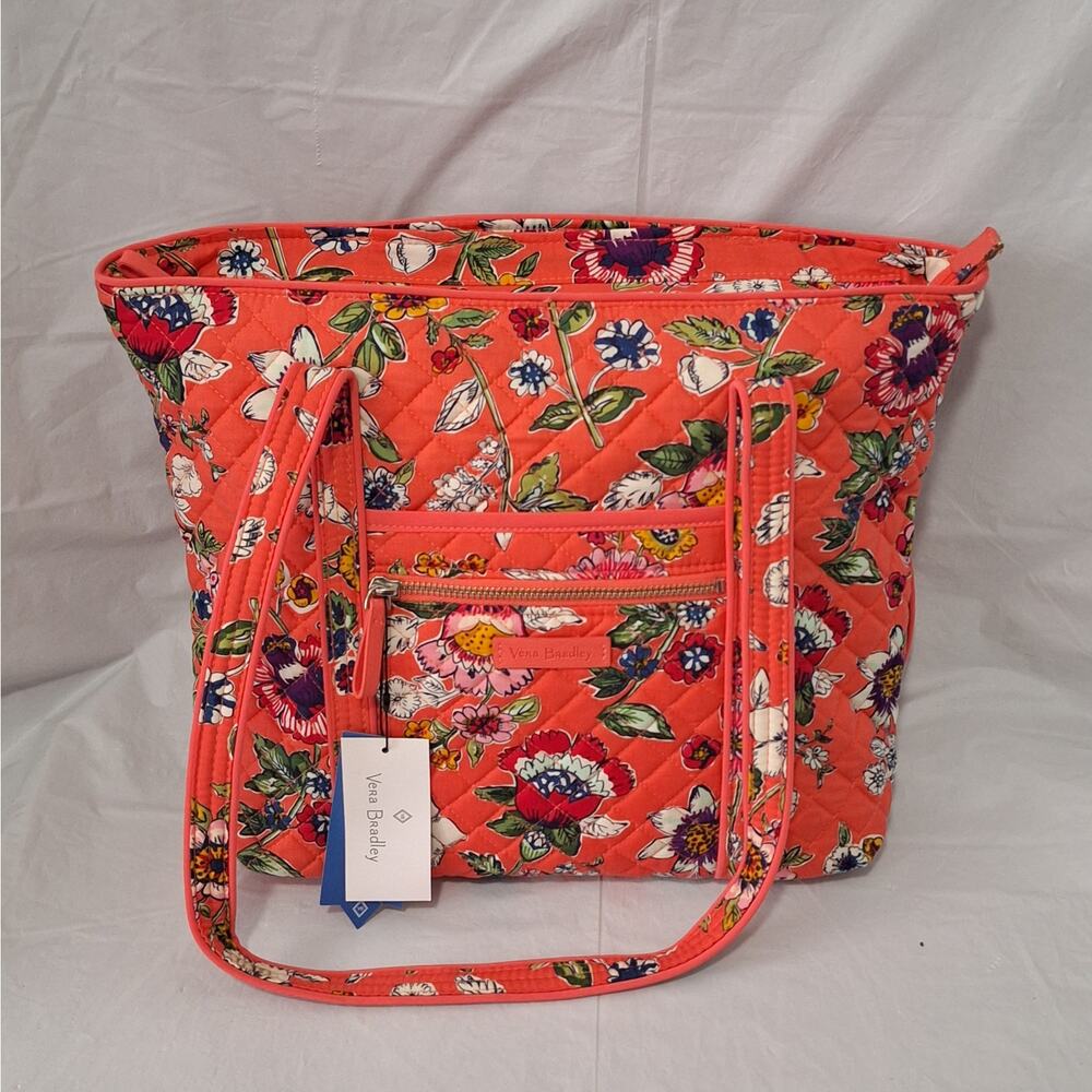 Vera Bradley Iconic Small Vera Tote in Coral Floral Print
